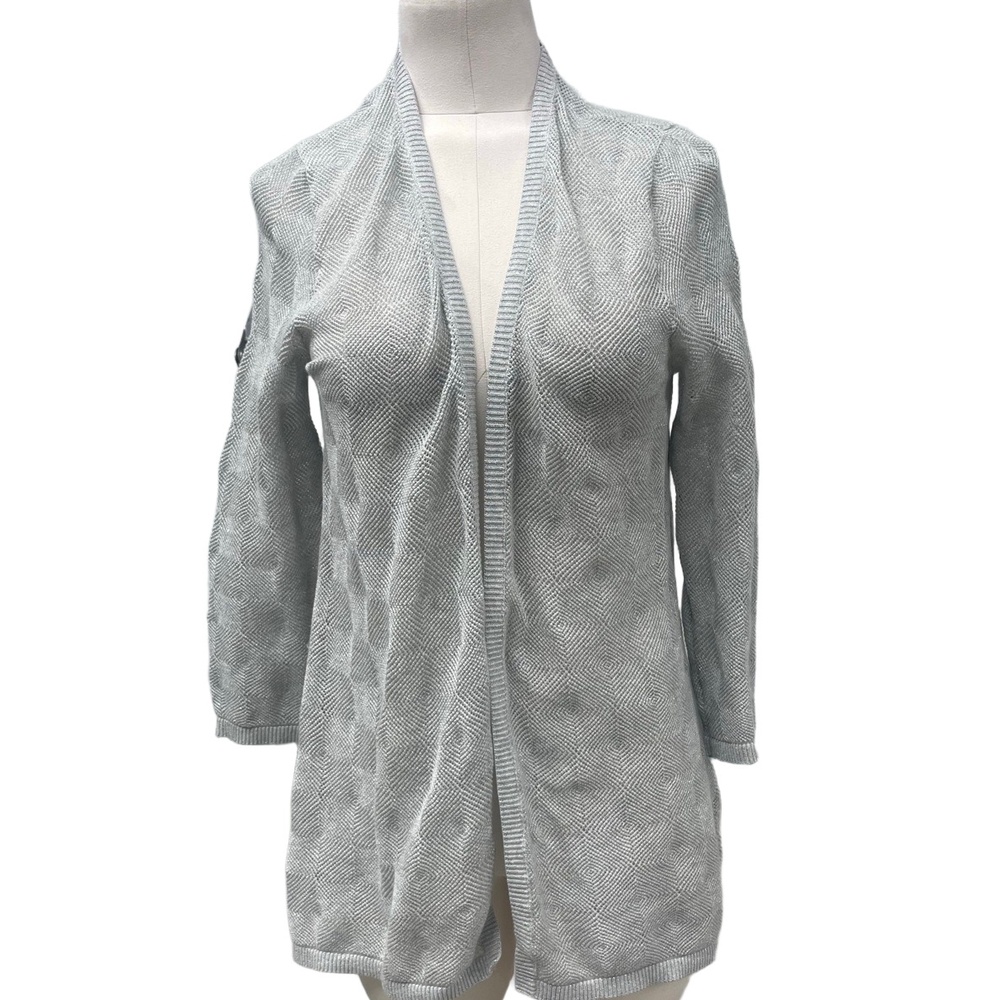 Chico's Silver Gray Metallic Cardigan Long Sleeve Knit Sweater 1, small